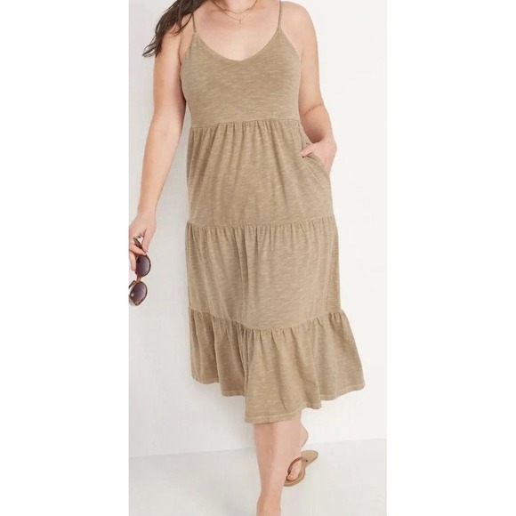 New Old Navy Dress 4X Tiered Slub Knit Midi Cami Swing Wrap‎ Boho Coastal Cowboy - Picture 8 of 9